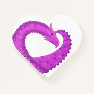 Bright purple heart dragon on white notebook