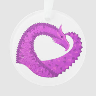 Bright purple heart dragon on white ornament