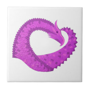 Bright purple heart dragon on white tile