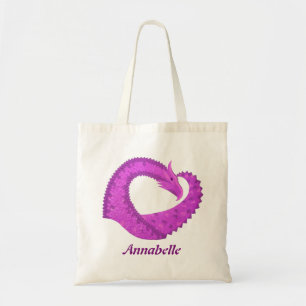 Bright purple heart dragon on white tote bag