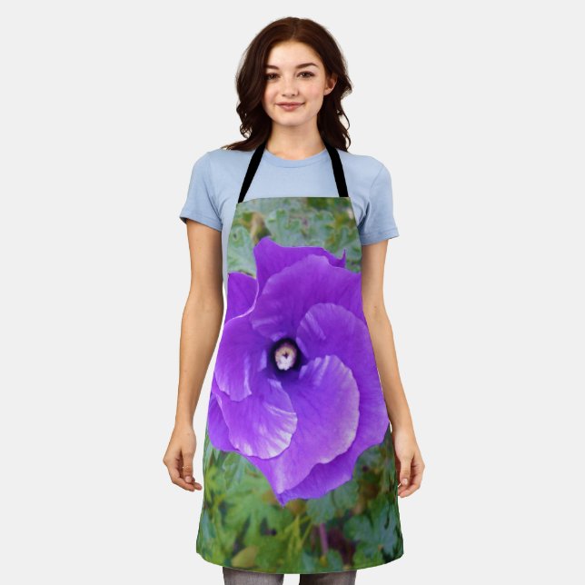 Bright Purple Hibiscus, Full Print Apron (Worn)