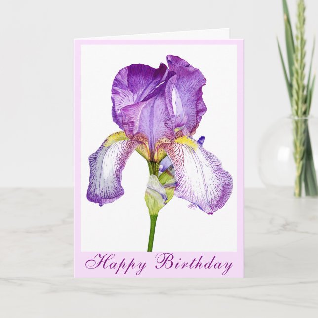 Bright Purple Iris Birthday Folded Card (Front)