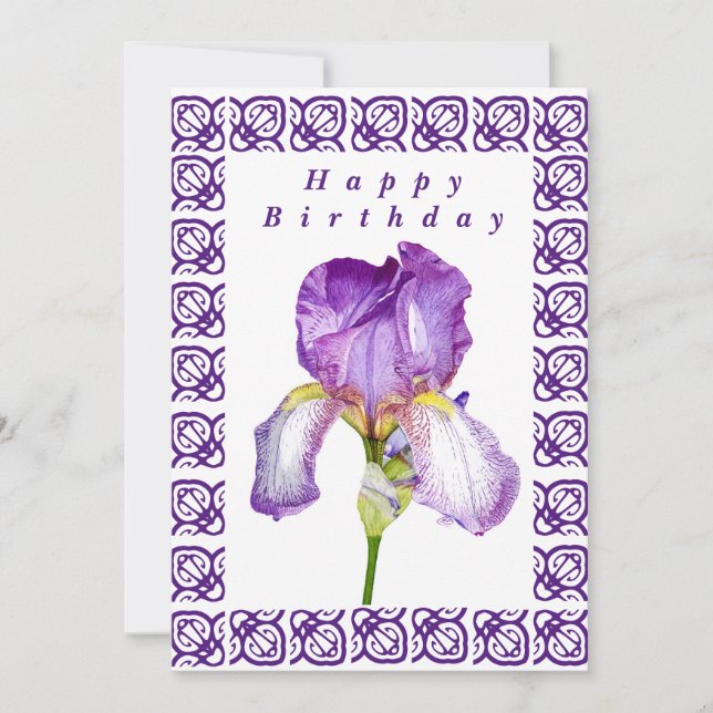 Bright Purple Iris Happy Birthday Flat Card (Front)