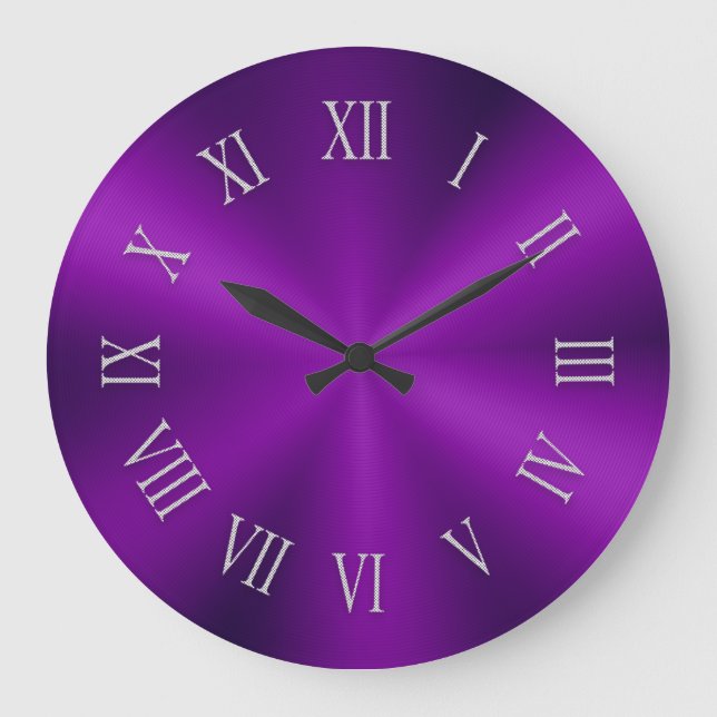Bright Purple Metallic Clock with Roman Numbers (Front)