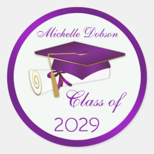 Bright purple mortar, diploma Graduation Classic Round Sticker