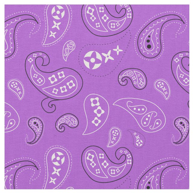 Bright Purple Paisley Western Bandanna Print Fabric (Close Up)