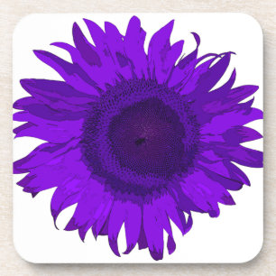 Bright Purple Pop Art Sunflower Cork Coaster Set