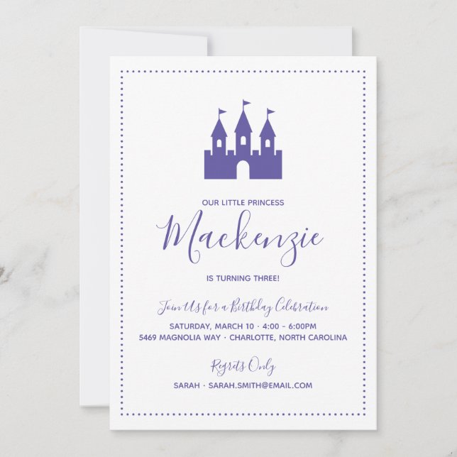 Bright Purple Princess Castle Birthday Party Invitation (Front)