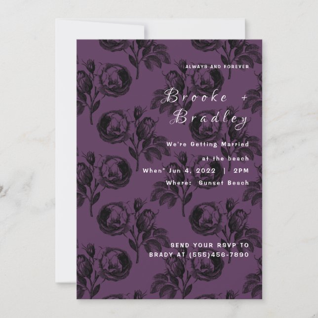 Bright Purple Rose Floral Wedding Invitation (Front)