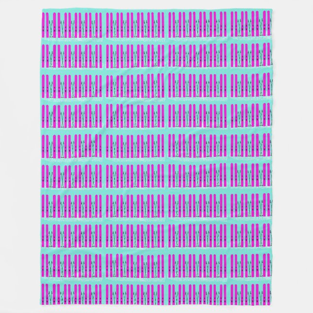 Bright purple skis on blue blanket (Front)