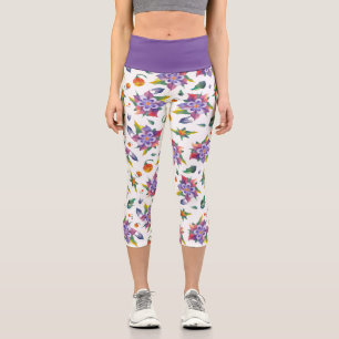 Bright Purple Stylised Columbine Flower Pattern   Capri Leggings