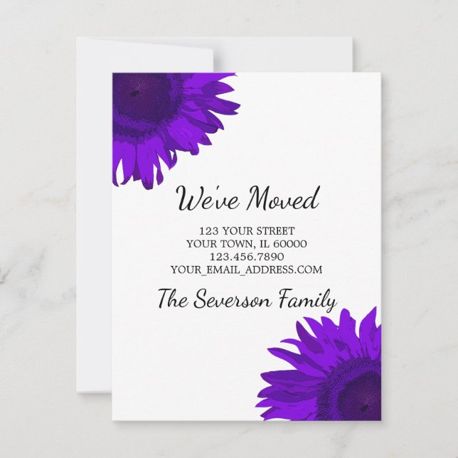Bright Purple Sunflowers Change of Address Announcement (Front)