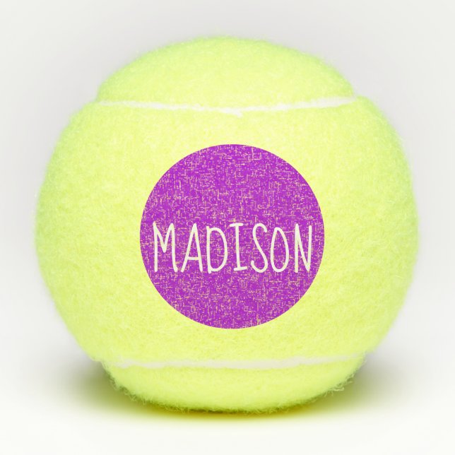 Bright Purple Super Cute Custom Name Tennis Balls (Front)
