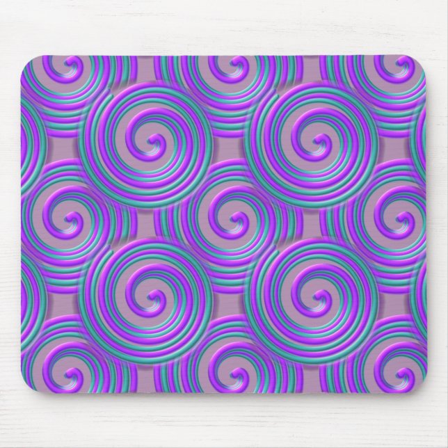Bright Purple & Teal Spiral Pattern Mouse Pad (Front)