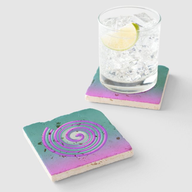 Bright Purple & Teal Spiral Pattern Stone Coaster (Side)