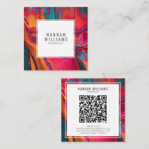 Bright Qr Code Colourful Liquid Pattern Unique  Square Business Card