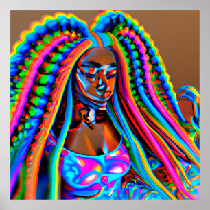Bright Queen Rainbow Cute Hair Black Melanin Afro Poster