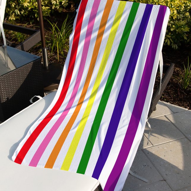 Bright Rainbow and White Vertical Stripes Beach Towel (Creator Uploaded)