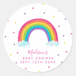 Bright Rainbow Baby Shower Classic Round Sticker