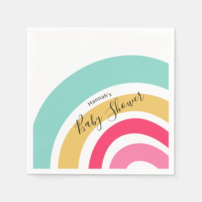 Bright Rainbow Baby Shower with Name Napkin (Front)