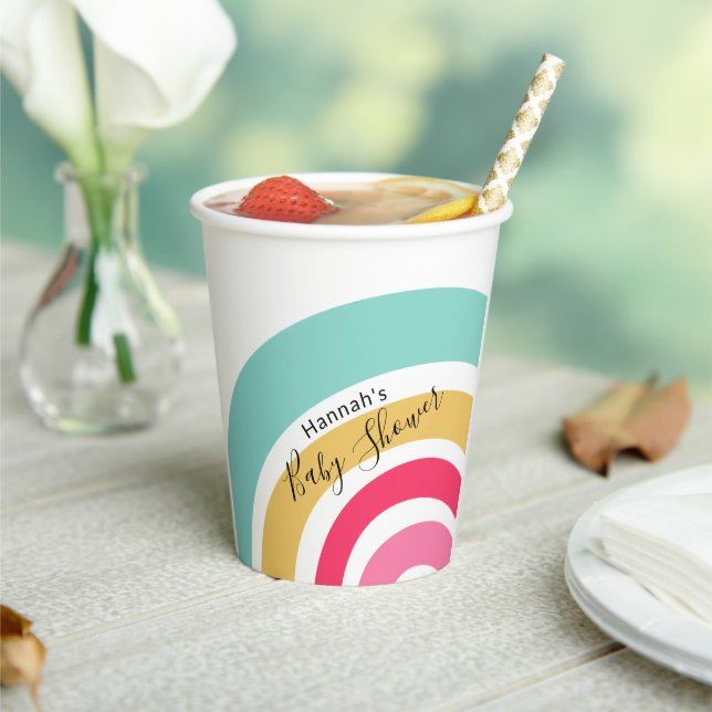 Bright Rainbow Baby Shower with Name Paper Cups (Insitu)