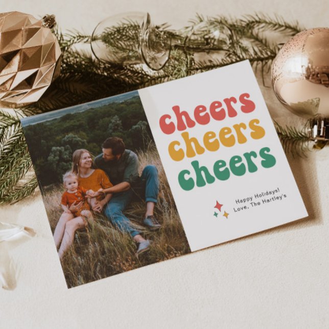 Bright Rainbow Cheers Multi Photo Christmas Card (Creator Uploaded)