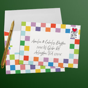 Bright Rainbow Chequerboard Fun Party Envelope
