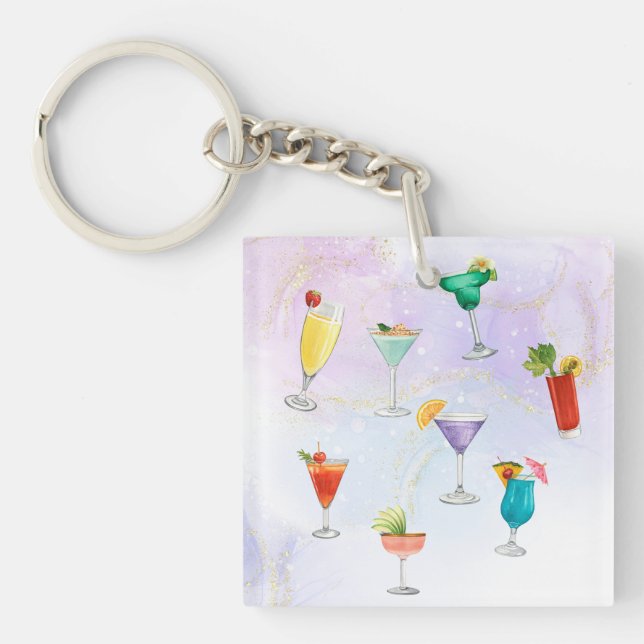 Bright rainbow cocktail summer drinks celebrate key ring (Front)