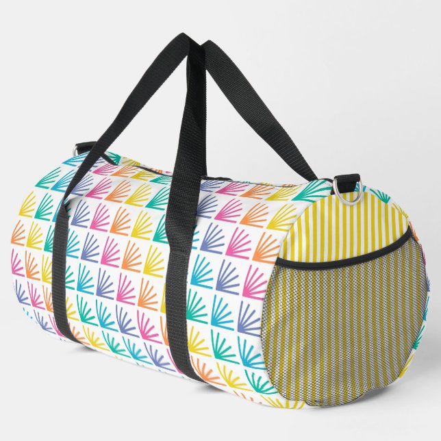 BRIGHT RAINBOW COLORED GEOMETRIC PATTERNS DUFFLE BAG (Right Corner)