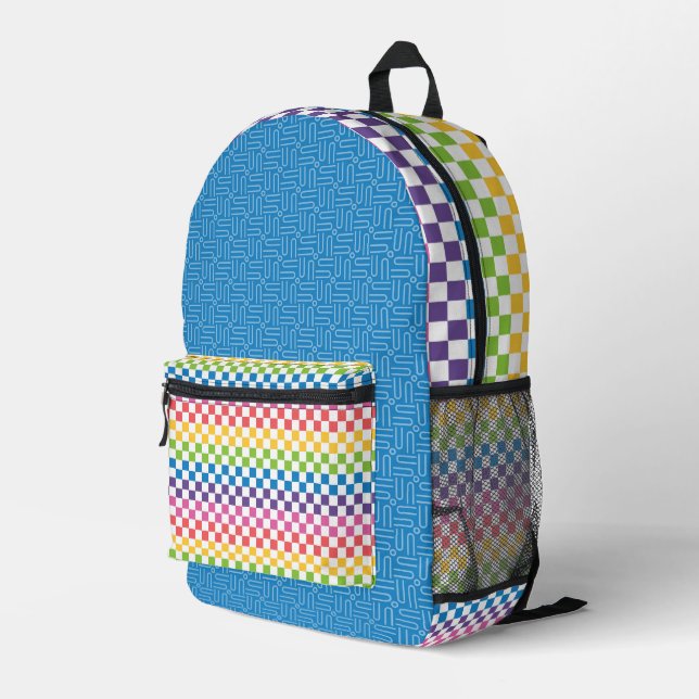 BRIGHT RAINBOW COLORED GEOMETRIC PATTERNS PRINTED BACKPACK (Back Corner Right)
