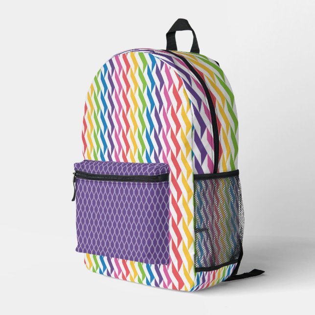 BRIGHT RAINBOW COLORED GEOMETRIC PATTERNS PRINTED BACKPACK (Back Corner Right)