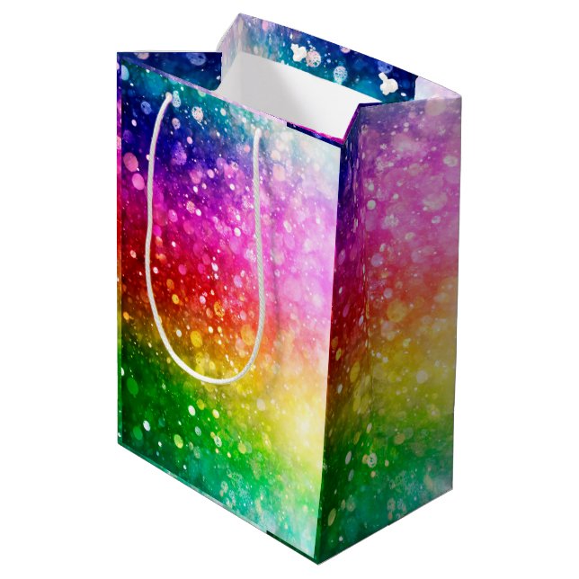 Bright Rainbow Colours Bokeh Glitter Medium Gift Bag (Back Angled)