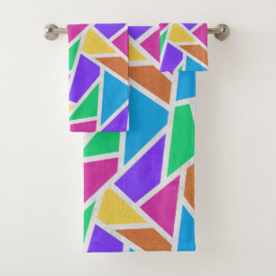 Bright rainbow colours mosaic bath towel set