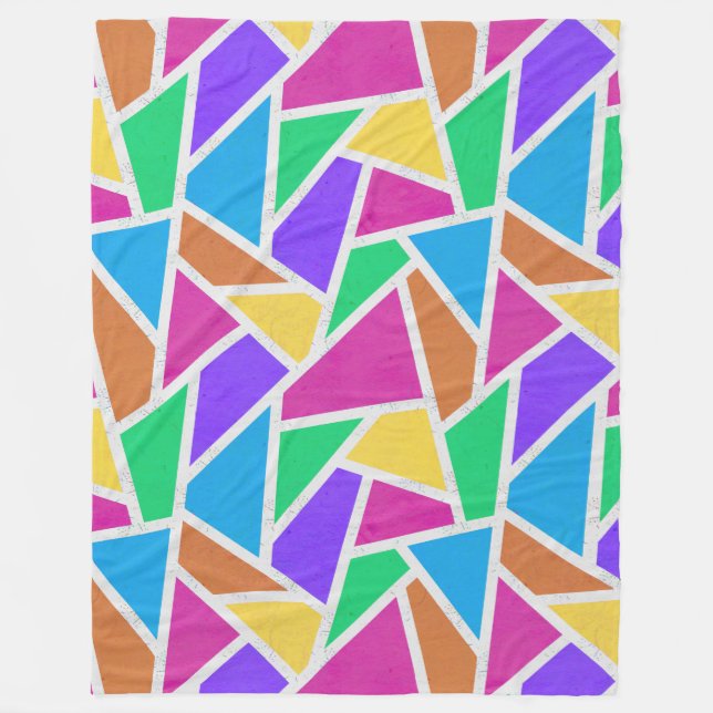 Bright rainbow colours mosaic fleece blanket (Front)