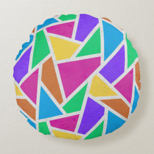 Bright rainbow colours mosaic round cushion