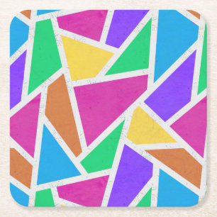 Bright rainbow colours mosaic square paper coaster