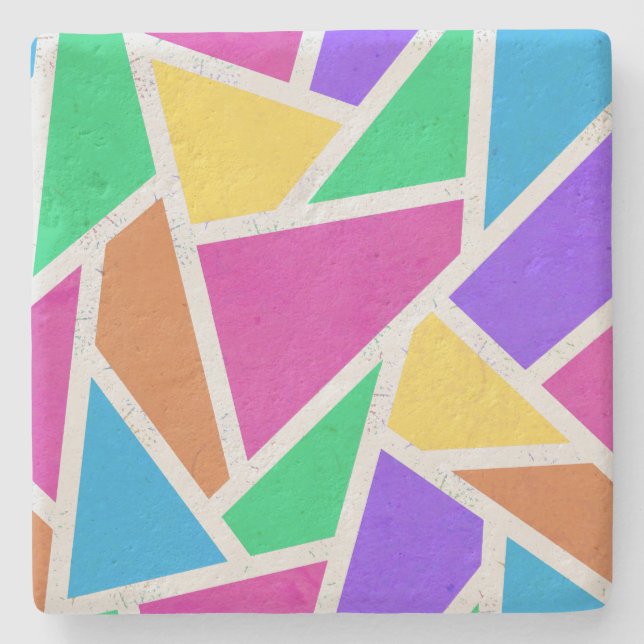 Bright rainbow colours mosaic stone coaster (Front)