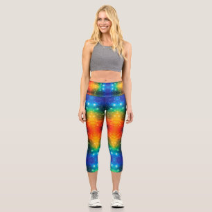 Bright Rainbow Cosmic Galaxy Stars LGBTQIA Pride Capri Leggings