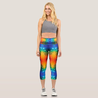 Bright Rainbow Cosmic Galaxy Stars LGBTQIA Pride Capri Leggings