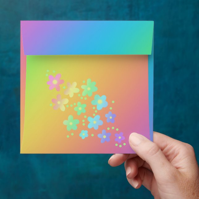 Bright Rainbow Diagonal Floral Envelopes (Hand)