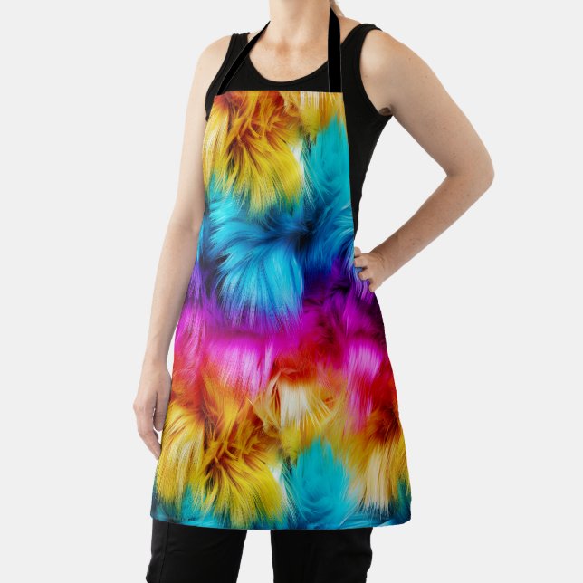 Bright Rainbow faux monster fur texture Apron (Insitu)