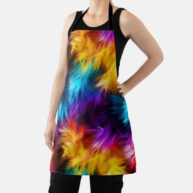 Bright Rainbow faux monster fur texture Apron (Insitu)