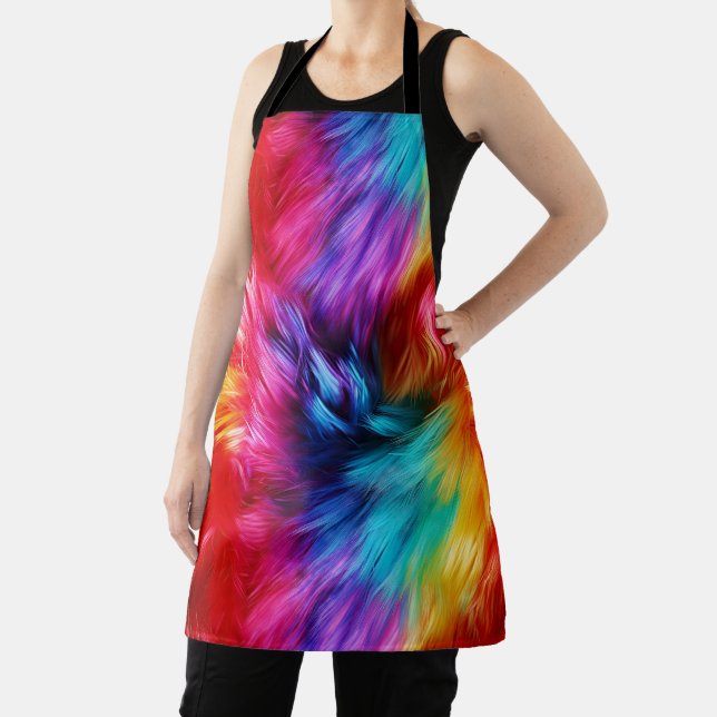 Bright Rainbow faux monster fur texture Apron (Insitu)