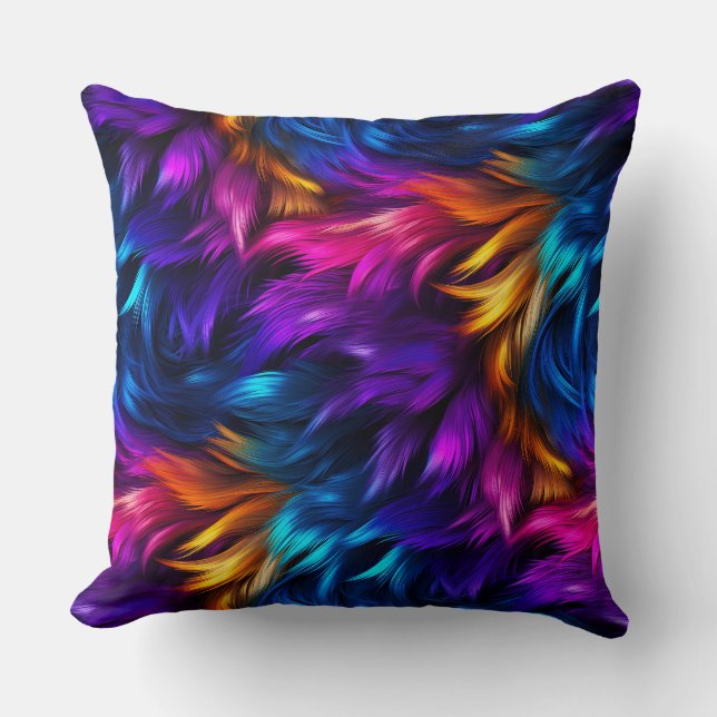 Bright Rainbow faux monster fur texture Cushion (Front)
