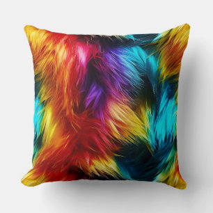 Bright Rainbow faux monster fur texture Cushion