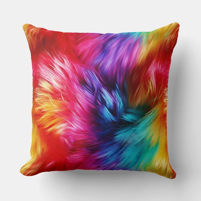 Bright Rainbow faux monster fur texture Cushion (Front)