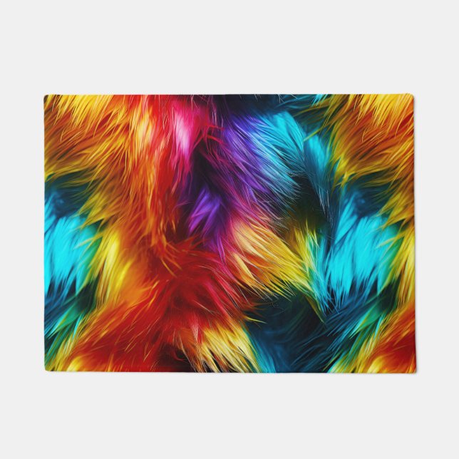 Bright Rainbow faux monster fur texture Doormat (Front)