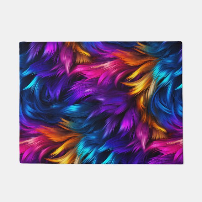 Bright Rainbow faux monster fur texture Doormat (Front)