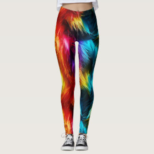 Bright Rainbow faux monster fur texture Leggings