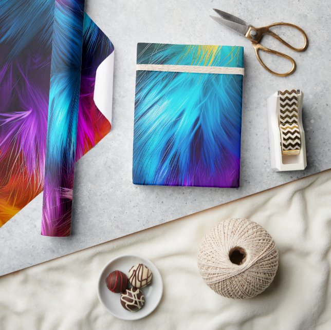 Bright Rainbow faux monster fur texture Wrapping Paper (Crafts)